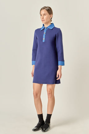ENGLISH FACTORY - Mixed Media Knit Dress with Denim - DRESSES available at Objectrare