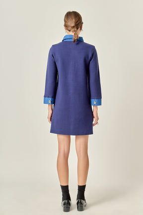 Mixed Media Knit Dress with Denim