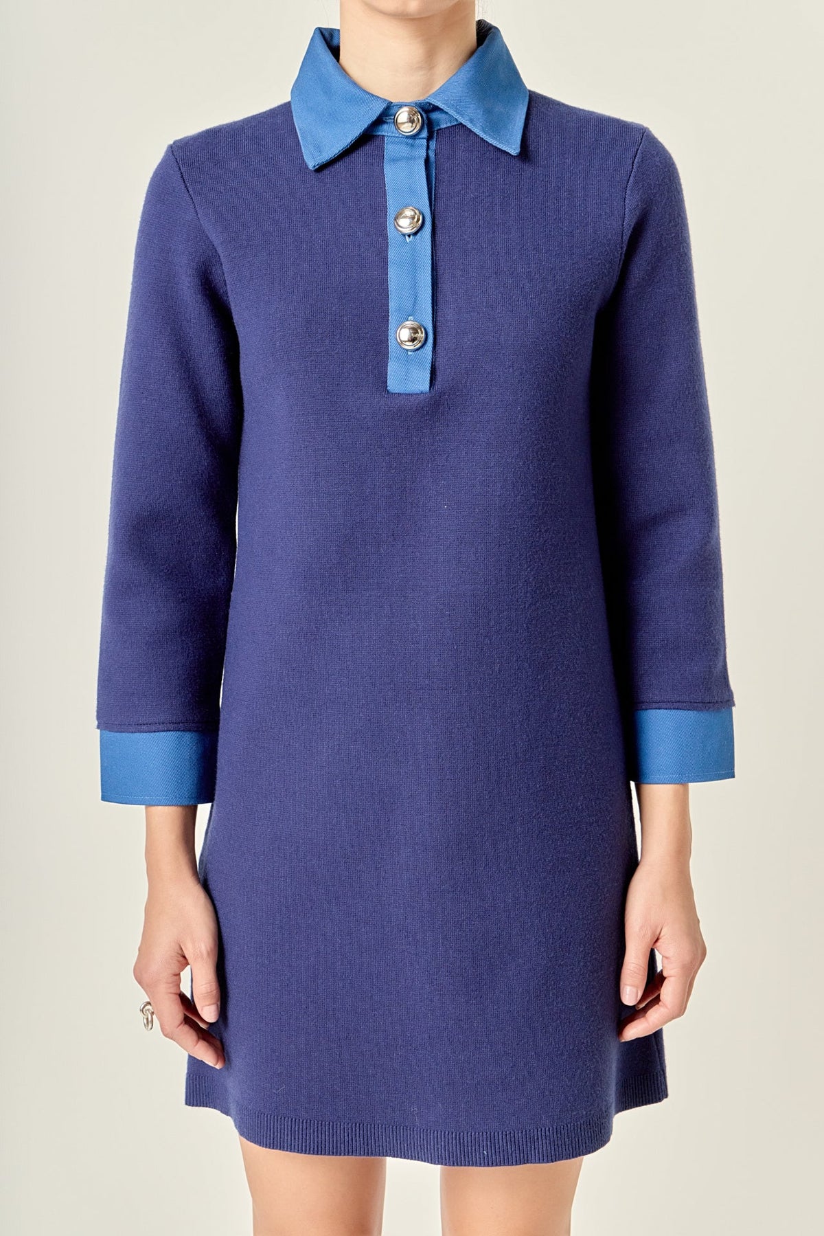 ENGLISH FACTORY - Mixed Media Knit Dress with Denim - DRESSES available at Objectrare