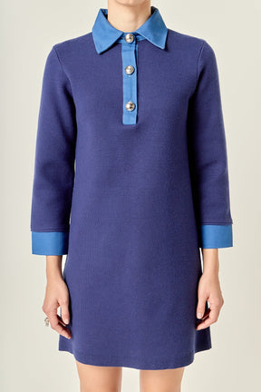 ENGLISH FACTORY - Mixed Media Knit Dress with Denim - DRESSES available at Objectrare