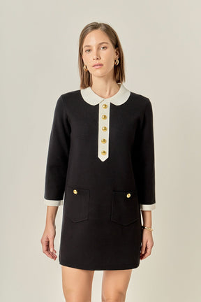 ENGLISH FACTORY - Serena Contrast Collar Knit Mini Dress - DRESSES available at Objectrare