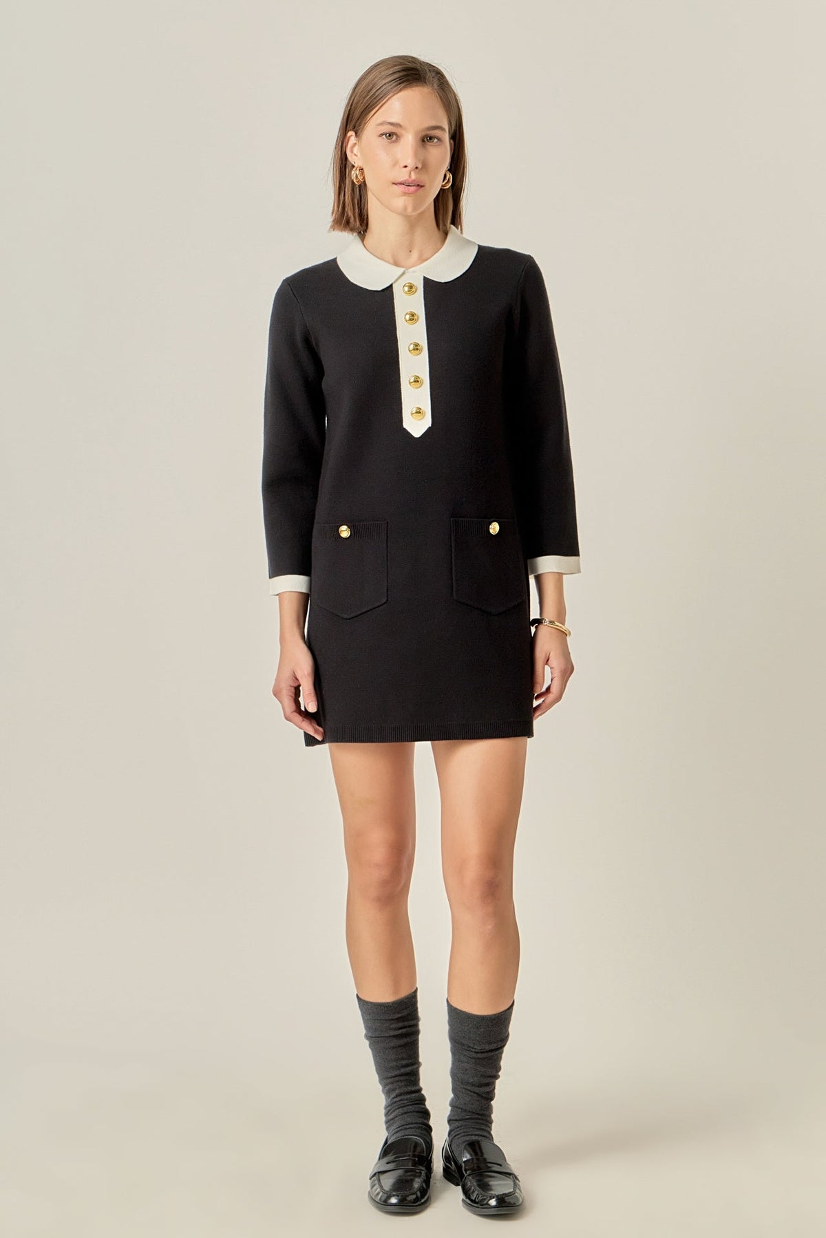 Serena Contrast Collar Knit Mini Dress