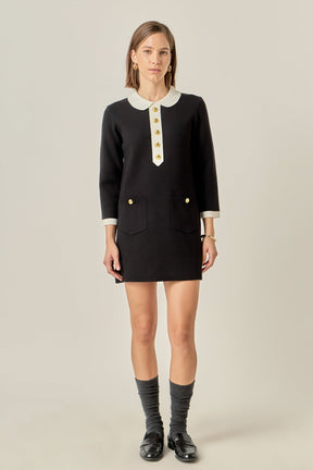 ENGLISH FACTORY - Serena Contrast Collar Knit Mini Dress - DRESSES available at Objectrare
