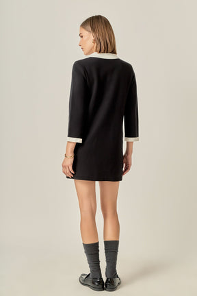 ENGLISH FACTORY - Serena Contrast Collar Knit Mini Dress - DRESSES available at Objectrare