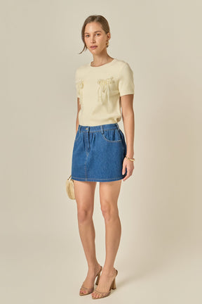 ENGLISH FACTORY - Short Sleeve Knit Top with Bow Detail - TOPS available at Objectrare