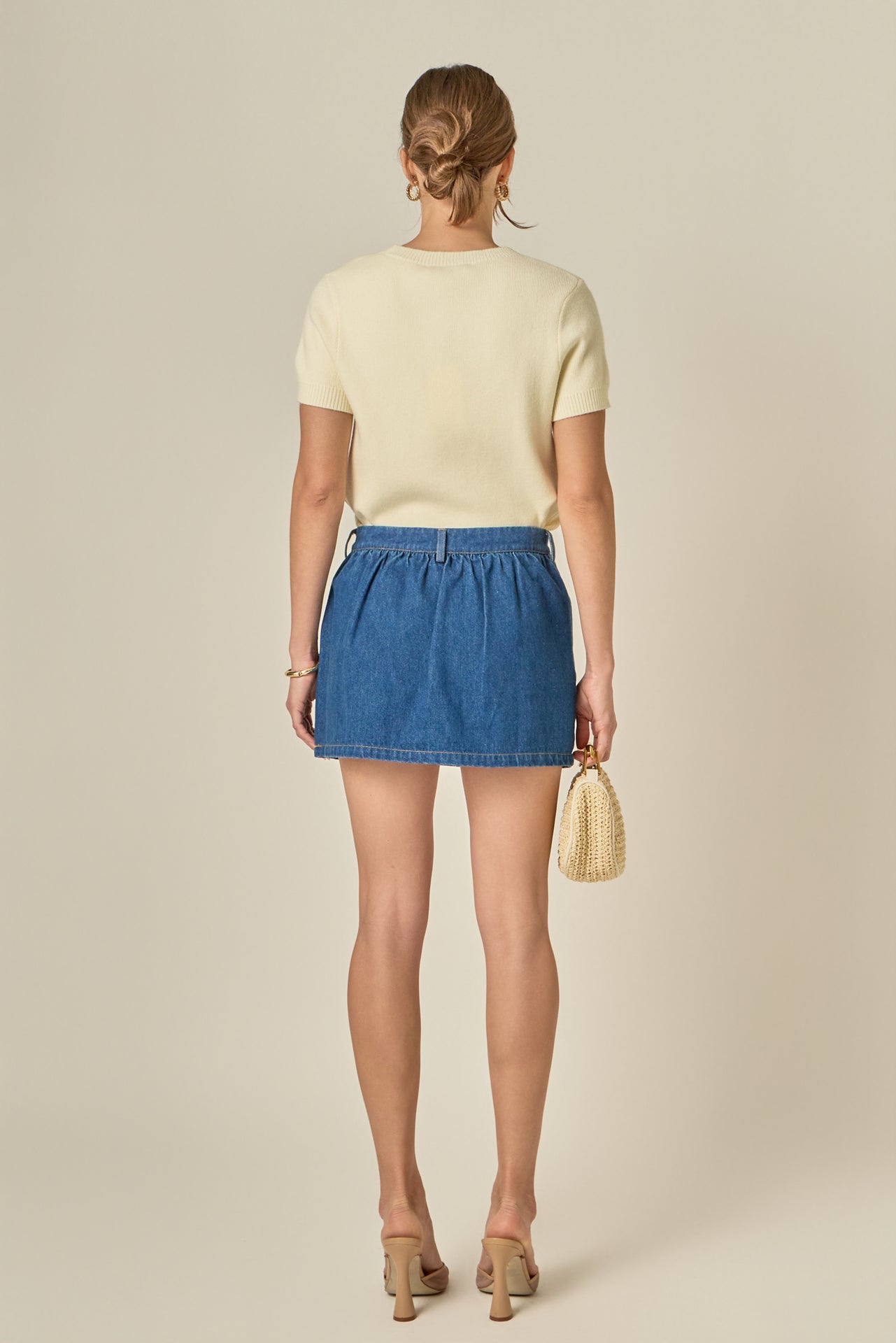 ENGLISH FACTORY - Short Sleeve Knit Top with Bow Detail - TOPS available at Objectrare