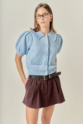 ENGLISH FACTORY - Ruffled Collar Knit Cardigan - TOPS available at Objectrare
