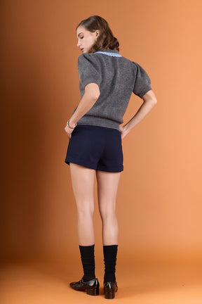 ENGLISH FACTORY - Lace Trimmed Puff Sleeve Knit Cardigan - TOPS available at Objectrare