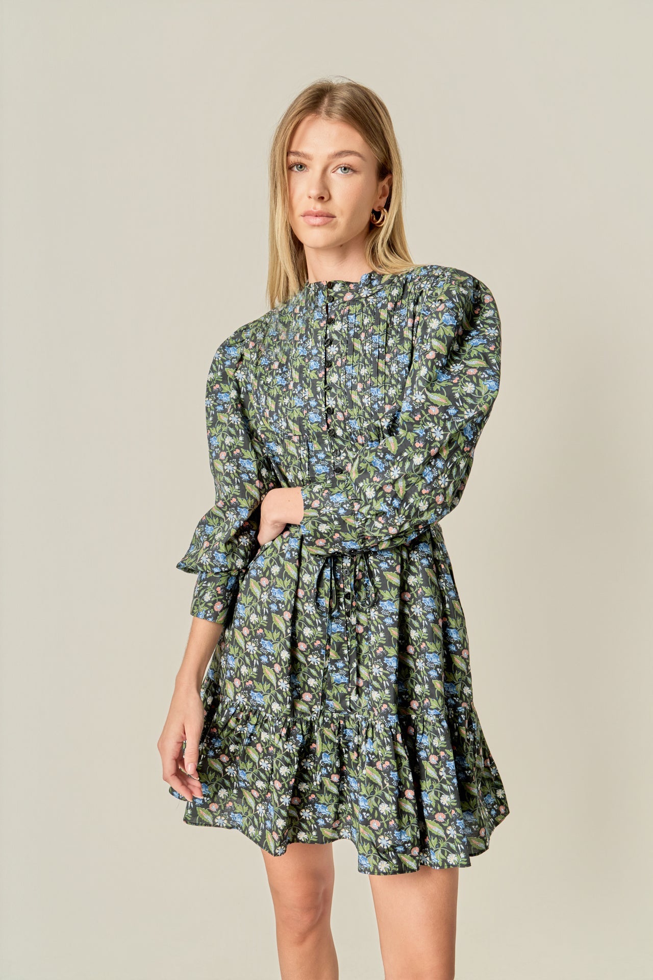 ENGLISH FACTORY - Floral Print Pintuck Smock Mini Dress - DRESSES available at Objectrare