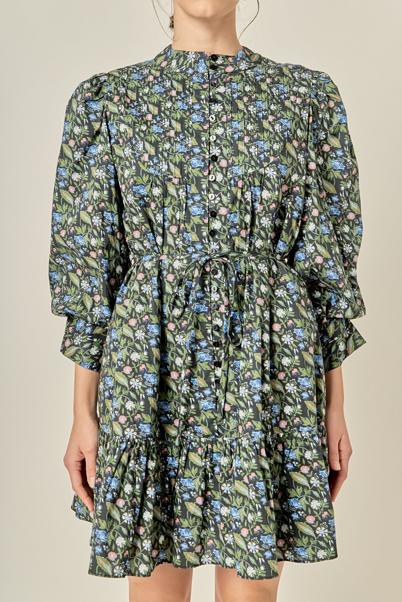 ENGLISH FACTORY - Floral Print Pintuck Smock Mini Dress - DRESSES available at Objectrare