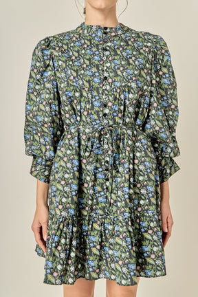 ENGLISH FACTORY - Floral Print Pintuck Smock Mini Dress - DRESSES available at Objectrare