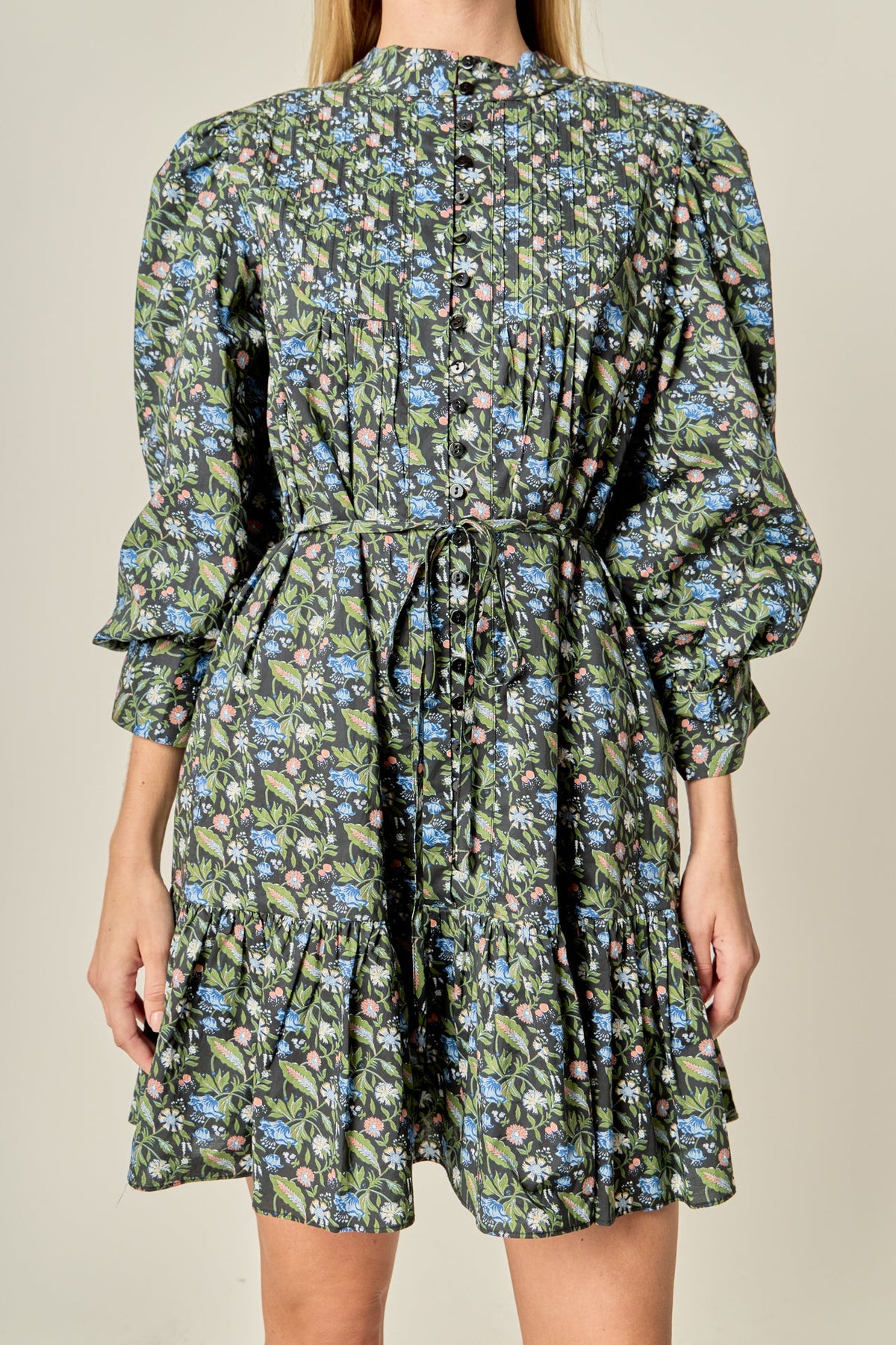 ENGLISH FACTORY - Floral Print Pintuck Smock Mini Dress - DRESSES available at Objectrare