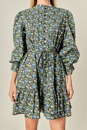 ENGLISH FACTORY - Floral Print Pintuck Smock Mini Dress - DRESSES available at Objectrare