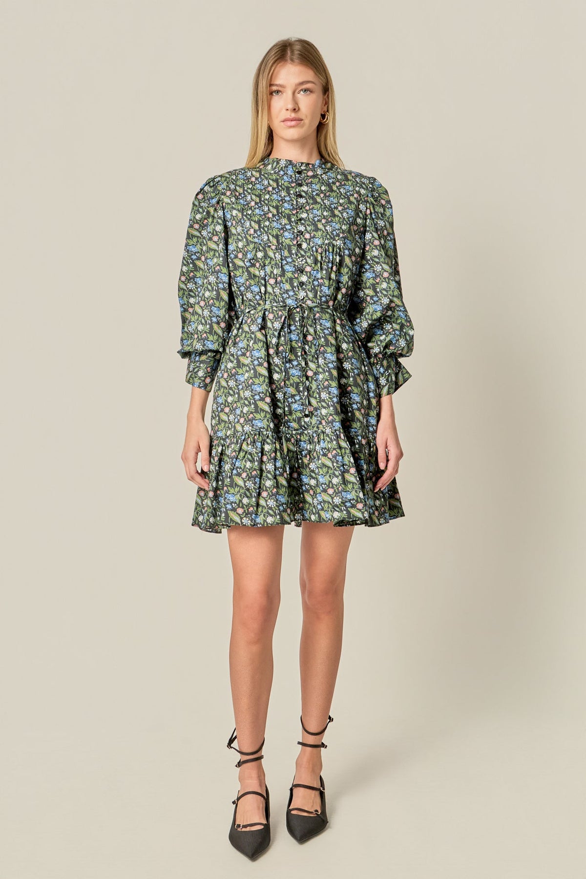 ENGLISH FACTORY - Floral Print Pintuck Smock Mini Dress - DRESSES available at Objectrare