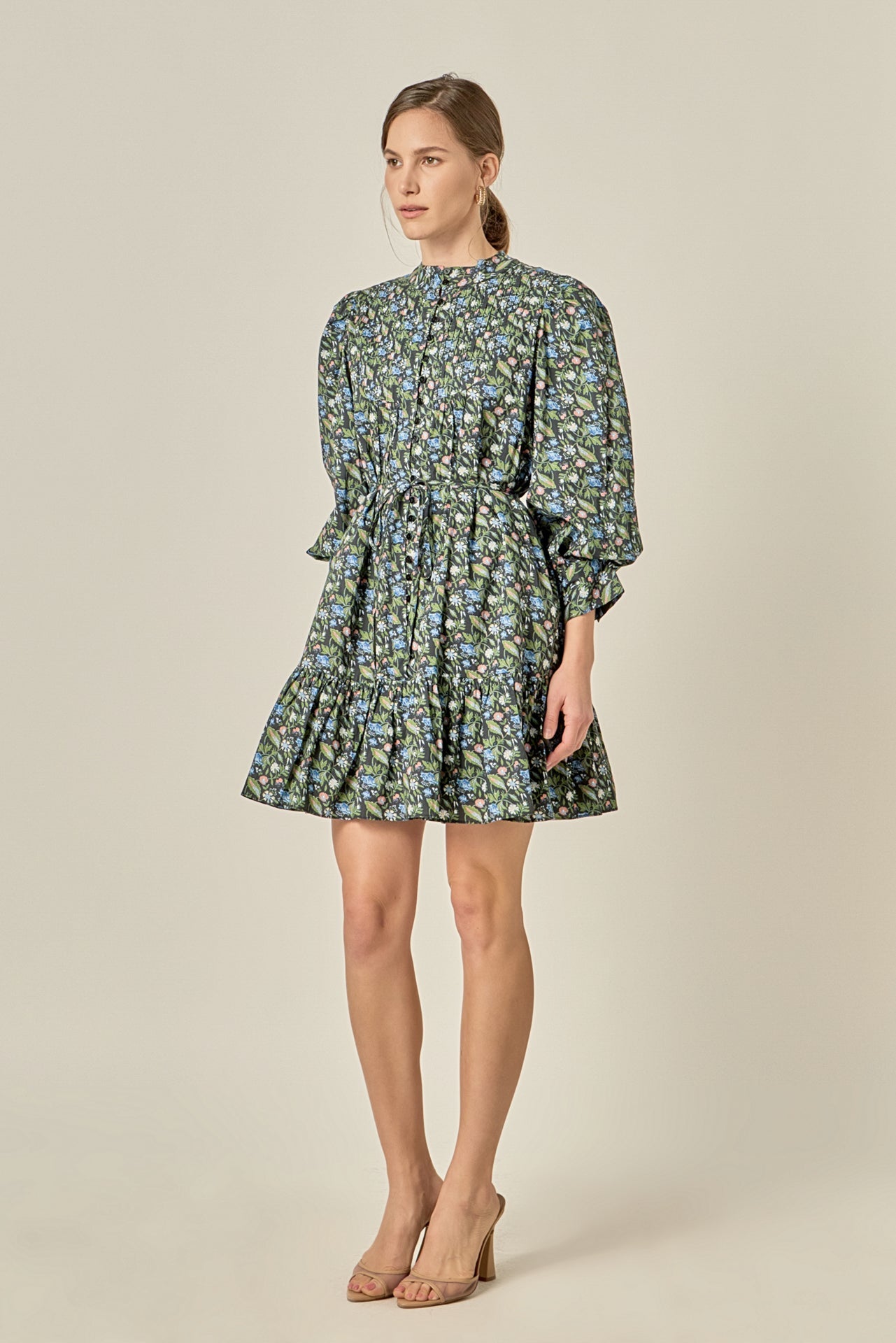 ENGLISH FACTORY - Floral Print Pintuck Smock Mini Dress - DRESSES available at Objectrare