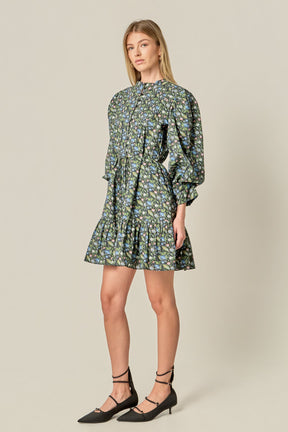 ENGLISH FACTORY - Floral Print Pintuck Smock Mini Dress - DRESSES available at Objectrare