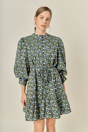 ENGLISH FACTORY - Floral Print Pintuck Smock Mini Dress - DRESSES available at Objectrare