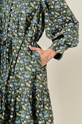ENGLISH FACTORY - Floral Print Pintuck Smock Mini Dress - DRESSES available at Objectrare