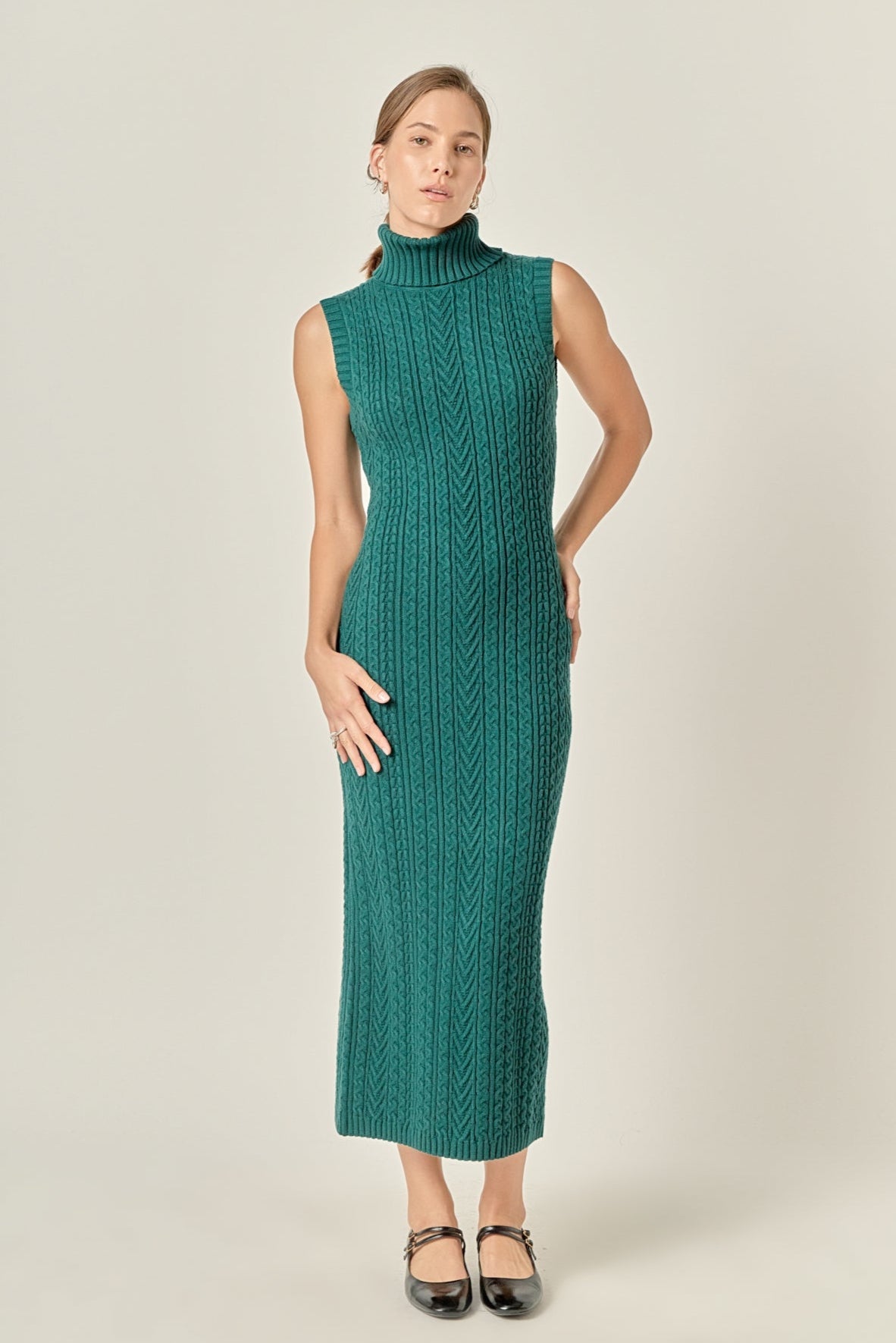 Cable Knit Mock Neck Midi Dress