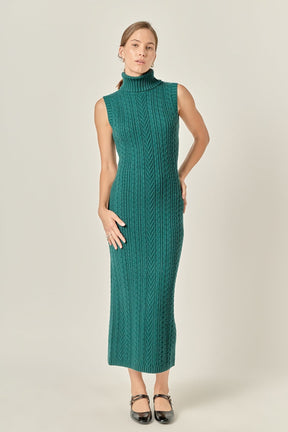 Cable Knit Mock Neck Midi Dress