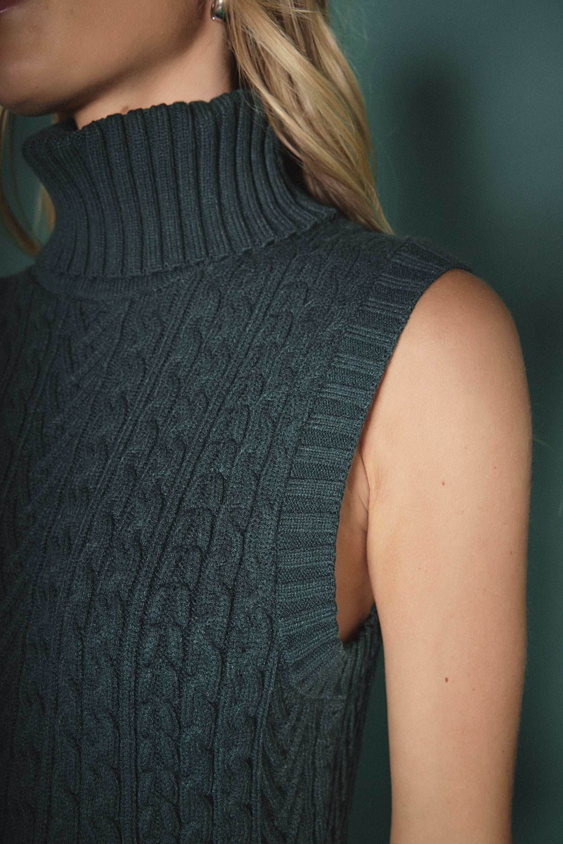 ENGLISH FACTORY - Cable Knit Mock Neck Midi Dress - DRESSES available at Objectrare