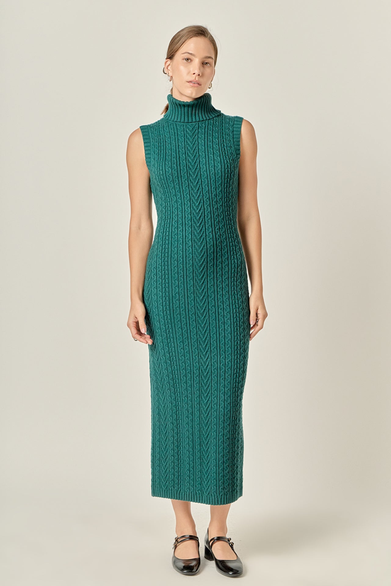 Cable Knit Mock Neck Midi Dress