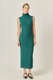 Cable Knit Mock Neck Midi Dress