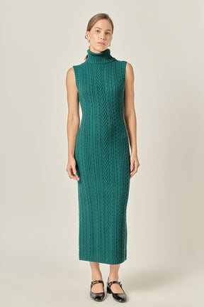 Cable Knit Mock Neck Midi Dress