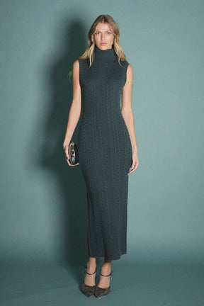 Cable Knit Mock Neck Midi Dress