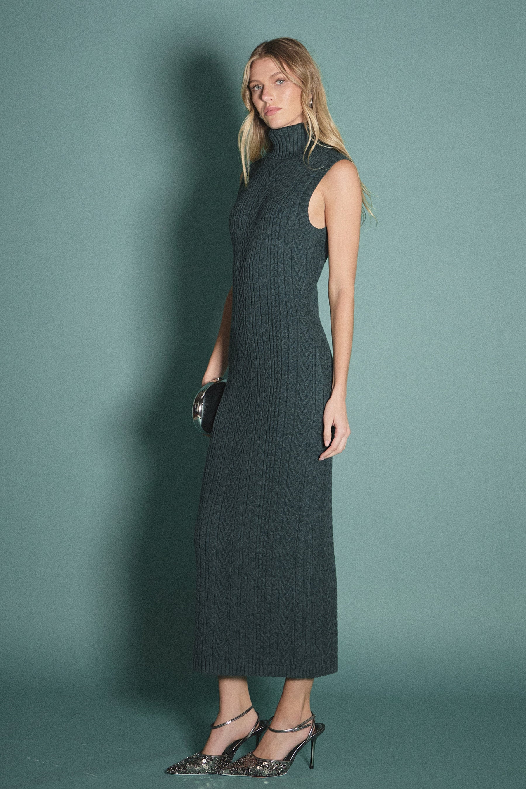 Cable Knit Mock Neck Midi Dress