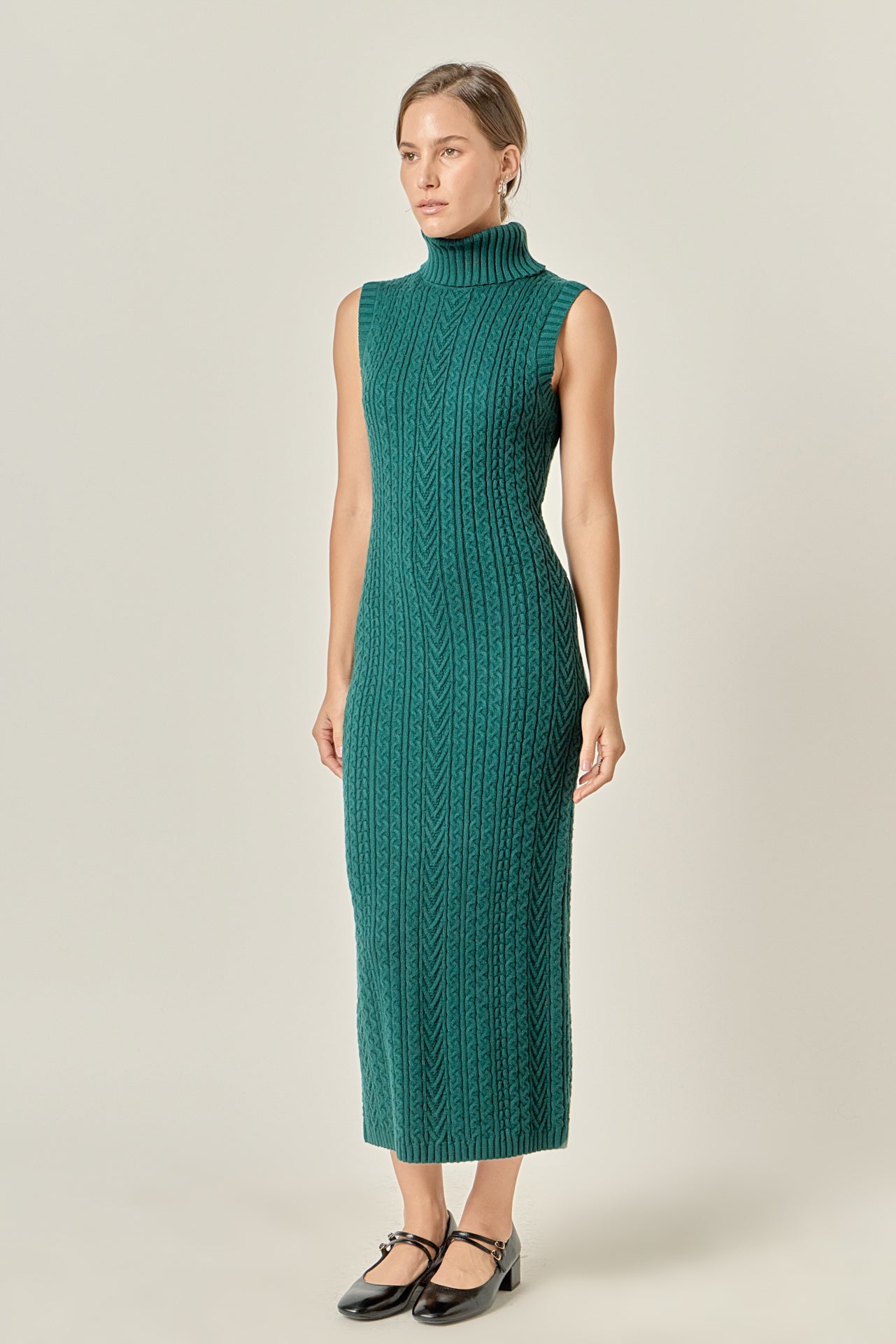 Cable Knit Mock Neck Midi Dress