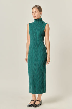 Cable Knit Mock Neck Midi Dress