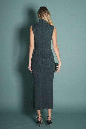 ENGLISH FACTORY - Cable Knit Mock Neck Midi Dress - DRESSES available at Objectrare