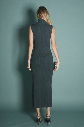 Cable Knit Mock Neck Midi Dress