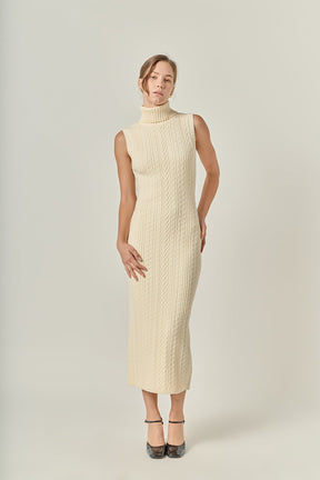ENGLISH FACTORY - Cable Knit Mock Neck Midi Dress - DRESSES available at Objectrare
