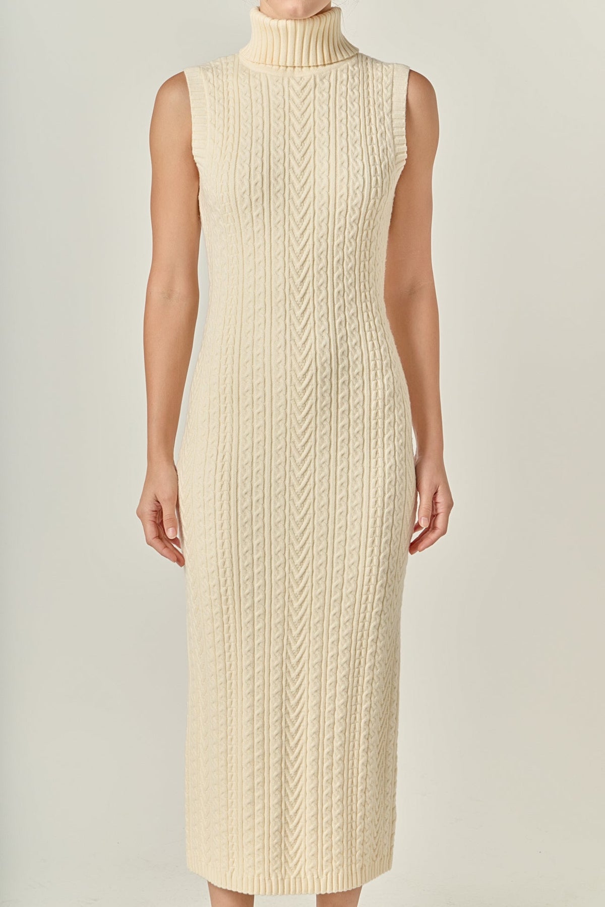 ENGLISH FACTORY - Cable Knit Mock Neck Midi Dress - DRESSES available at Objectrare