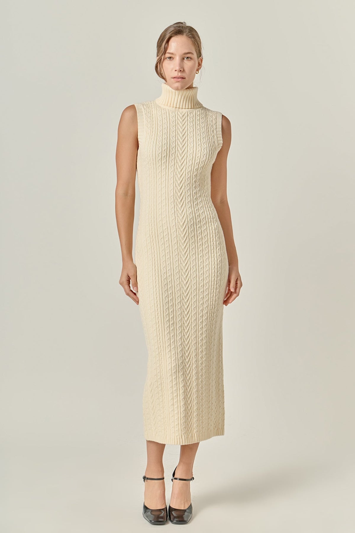ENGLISH FACTORY - Cable Knit Mock Neck Midi Dress - DRESSES available at Objectrare
