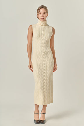 ENGLISH FACTORY - Cable Knit Mock Neck Midi Dress - DRESSES available at Objectrare