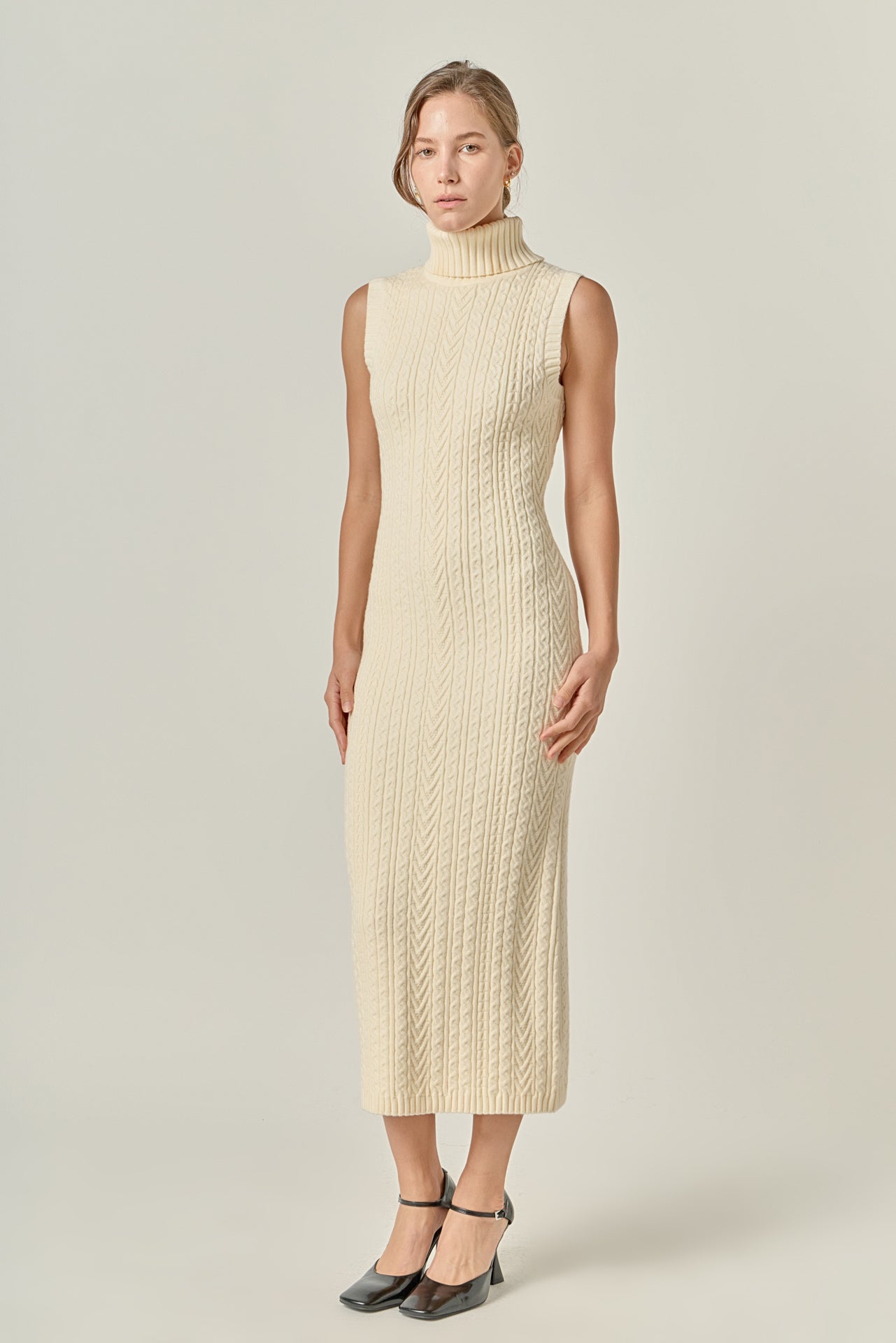 Cable Knit Mock Neck Midi Dress