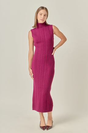 Cable Knit Mock Neck Midi Dress