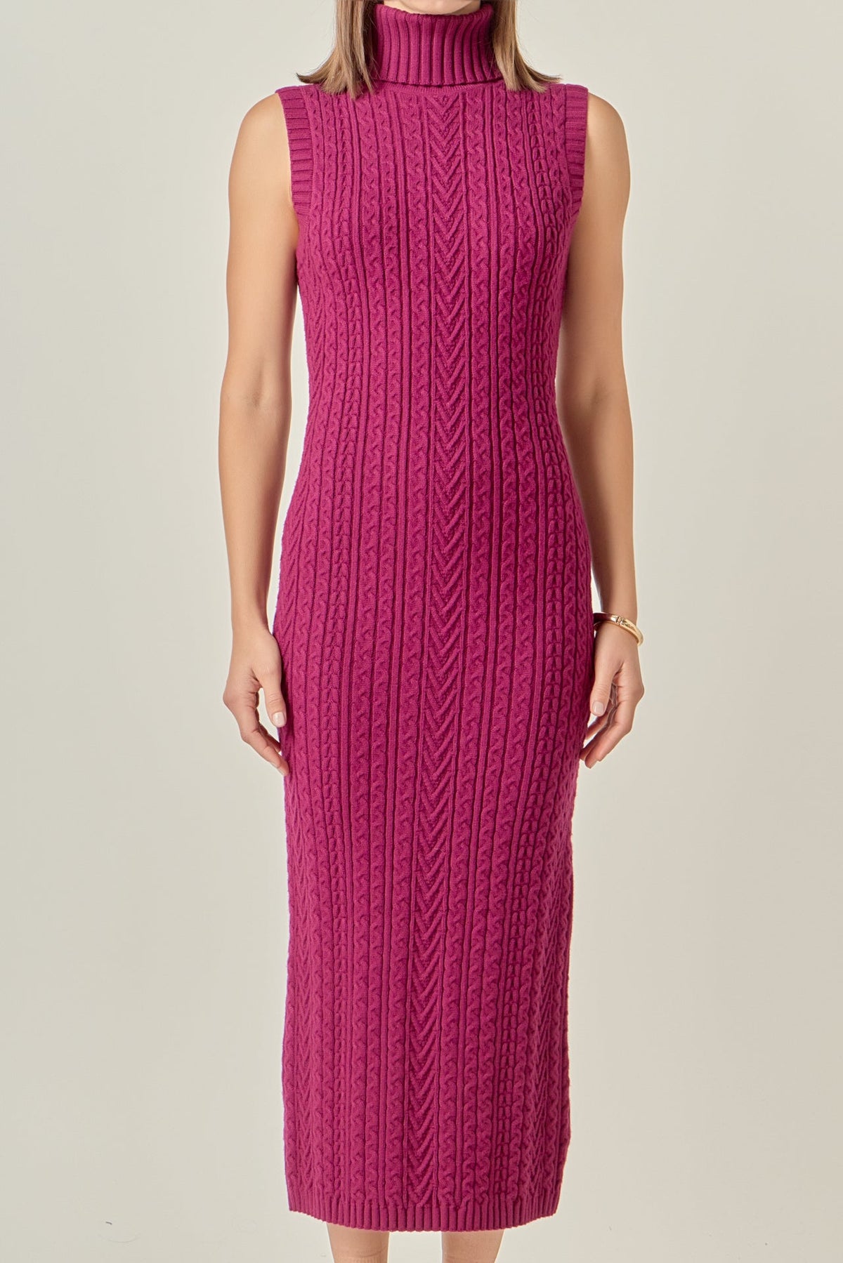 Cable Knit Mock Neck Midi Dress