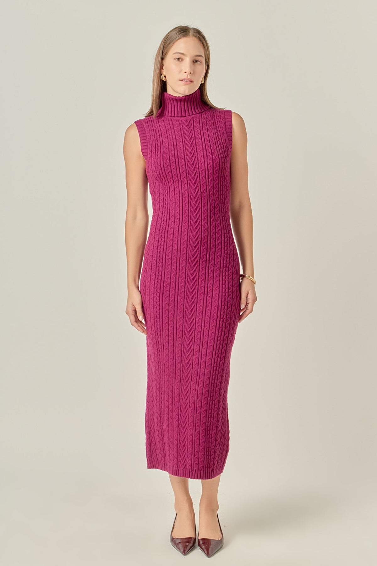 Cable Knit Mock Neck Midi Dress