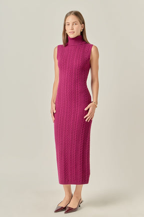 Cable Knit Mock Neck Midi Dress