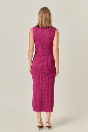 Cable Knit Mock Neck Midi Dress
