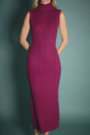 Cable Knit Mock Neck Midi Dress
