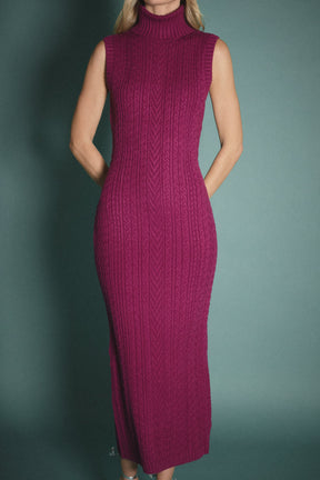 ENGLISH FACTORY - Cable Knit Mock Neck Midi Dress - DRESSES available at Objectrare