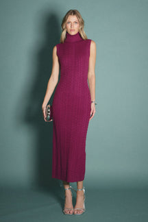 ENGLISH FACTORY - Cable Knit Mock Neck Midi Dress - DRESSES available at Objectrare