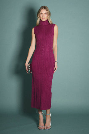 Cable Knit Mock Neck Midi Dress