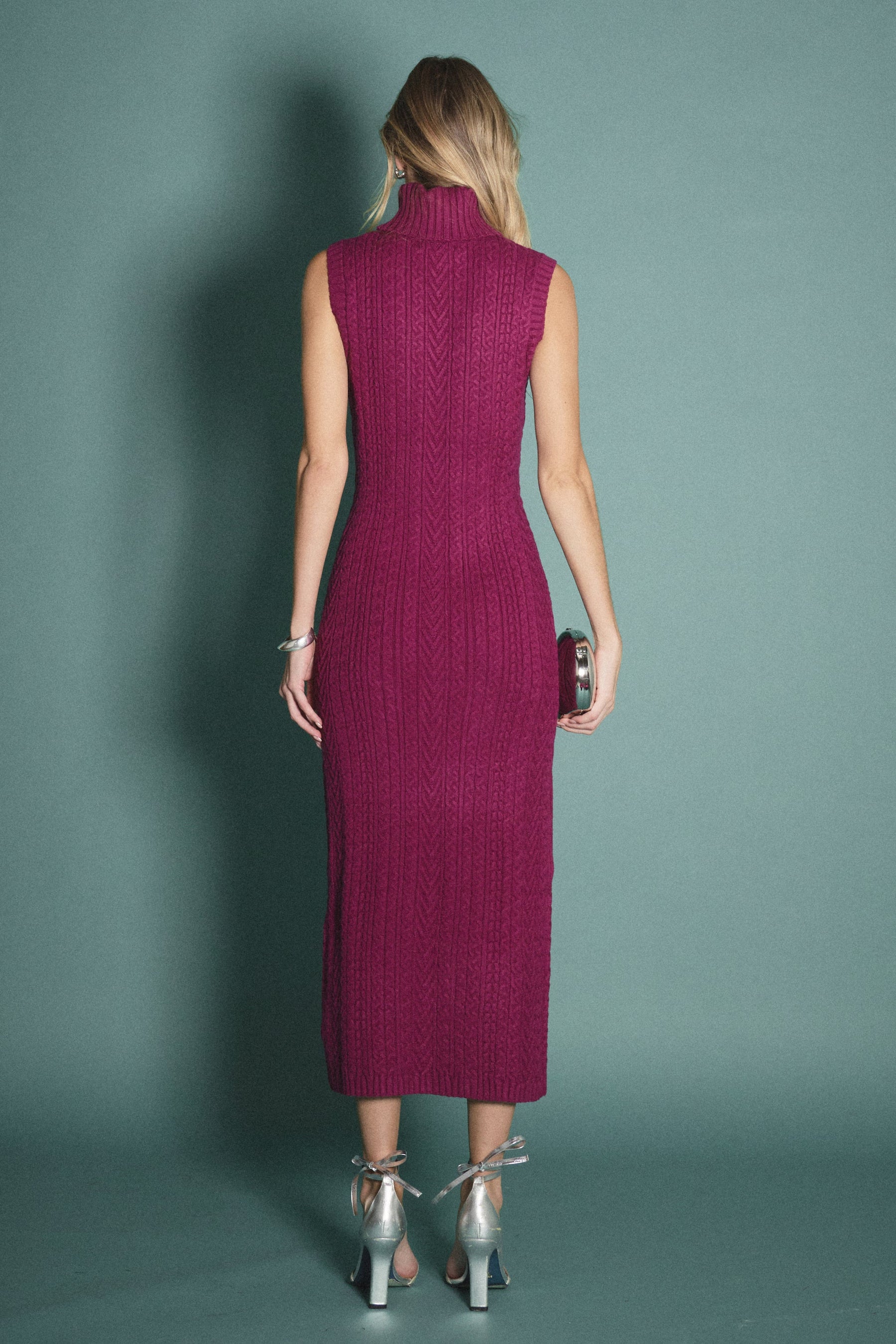 Cable Knit Mock Neck Midi Dress