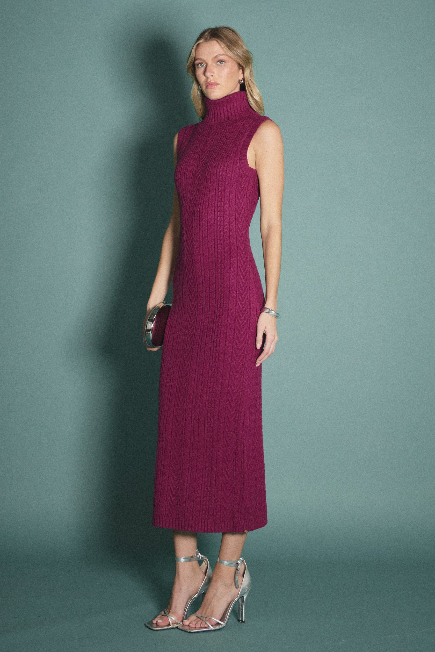 Cable Knit Mock Neck Midi Dress